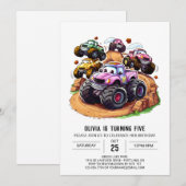 魔法のエンジン モンスター トラックの誕生日 招待状 (正面/裏面)