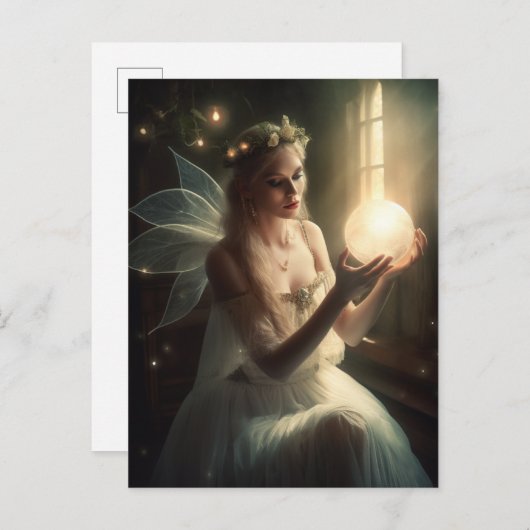 魔法のオルブ白熱［赤熱］光を放つファンタジーアートの妖精 ポストカード (正面/裏面)