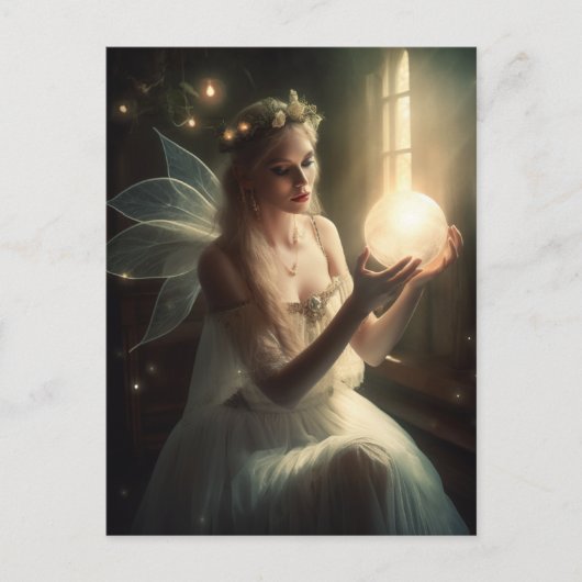 魔法のオルブ白熱［赤熱］光を放つファンタジーアートの妖精 ポストカード (正面)