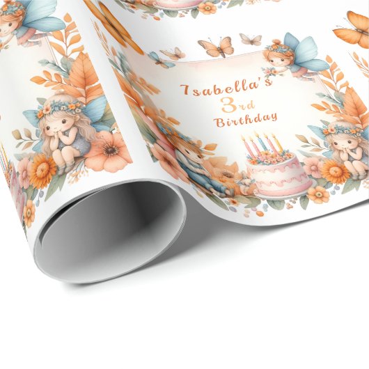 魔法のオレンジの妖精の庭 – 誕生日 ラッピングペーパー (ロールコーナー)