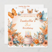 魔法のオレンジの妖精の庭 – 誕生日 招待状 (正面/裏面)