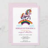 魔法のカラフルなユニコーンの虹の誕生日 招待状 (正面/裏面)