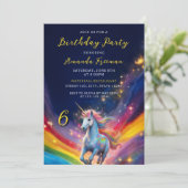 魔法のカラフルな虹のユニコーン6歳の誕生日 招待状 (スタンド正面)