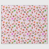 魔法のカラフルキッチュ水色Ditsyクリスマス ラッピングペーパー (フラット)