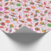 魔法のカラフルキッチュ水色Ditsyクリスマス ラッピングペーパー (角)