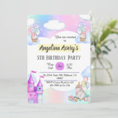 魔法のカラフルパープルブルーユニコーン第5誕生日 招待状 (スタンド正面)