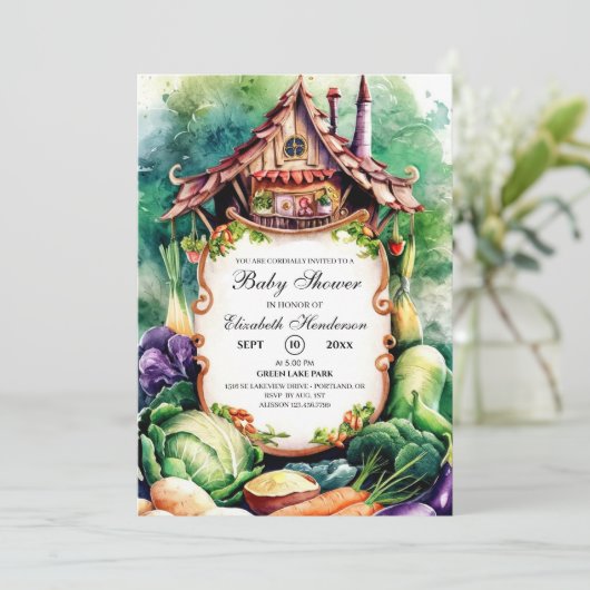 魔法のカラフルファーマーズマーケットベビーシャワー 招待状 (スタンド正面)