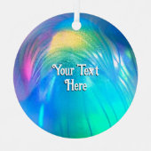 魔法のガラスOrb in孔雀の色合いオプション文字 メタルオーナメント (正面)