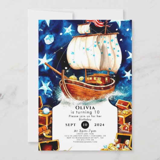 魔法のキッズトレジャー狩り海賊誕生日 招待状 (正面)