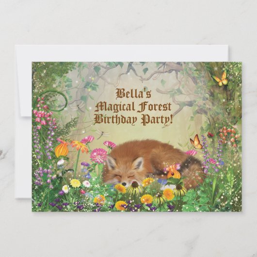 魔法のキツネの森林パーティの招待状 招待状 (裏面)