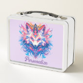 魔法のキツネカラフルパーソナライズされた可愛い子供 メタルランチボックス (裏面)
