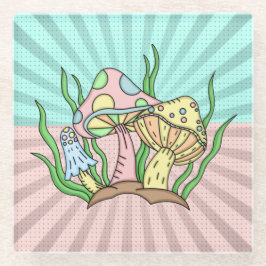 魔法のキノコかわいいパステル ガラスコースター