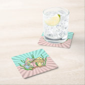 魔法のキノコかわいいパステル スクエアペーパーコースター (インサイチュ)