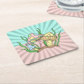 魔法のキノコかわいいパステル スクエアペーパーコースター (アングル)