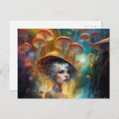 魔法のキノコの森の中のファンタジー ポストカード (正面/裏面)