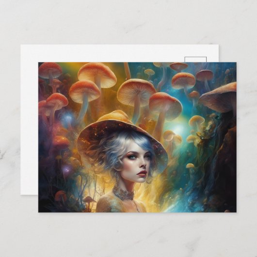 魔法のキノコの森の中のファンタジー ポストカード (正面/裏面)
