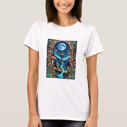 魔法のキノコファンタジームーンライトフォレスト Tシャツ (正面)