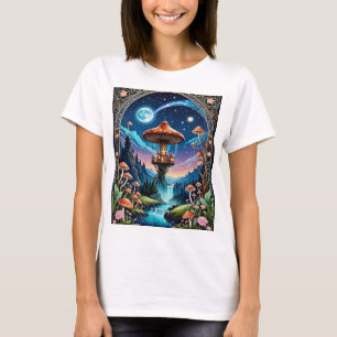 魔法のキノコファンタジームーンライトフォレストTシャツ Tシャツ
