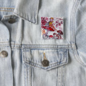 魔法のキノコ葉。赤白フローラファンタジー 缶バッジ (インサイチュ)