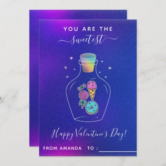 魔法のキャンディジャールキッズスクールバレンタインデーかわいい シーズンカード (正面/裏面)