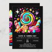 魔法のキャンディランドカラフル誕生日 招待状 (正面/裏面)