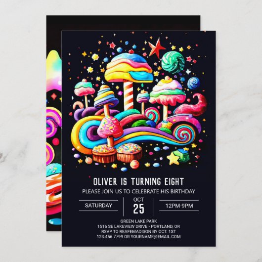 魔法のキャンディランド誕生日 招待状 (正面/裏面)