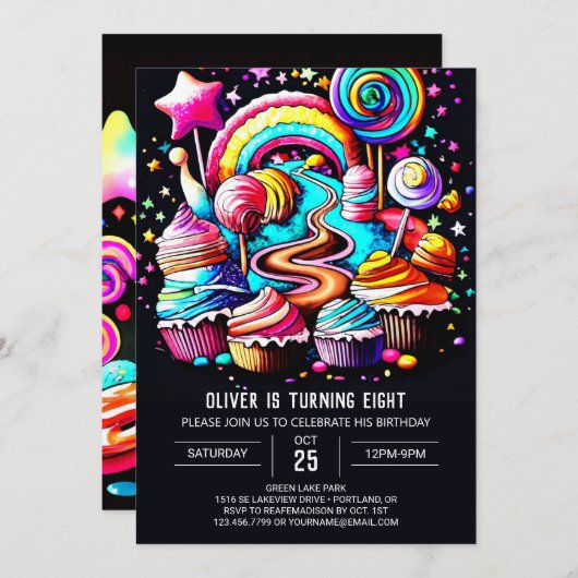 魔法のキャンディランド誕生日 招待状 (正面/裏面)