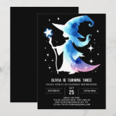 魔法のキュートなウィザードの誕生日 招待状 (正面/裏面)