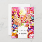 魔法のキュートなキャンディーランドの誕生日 サンキューカード (正面/裏面)