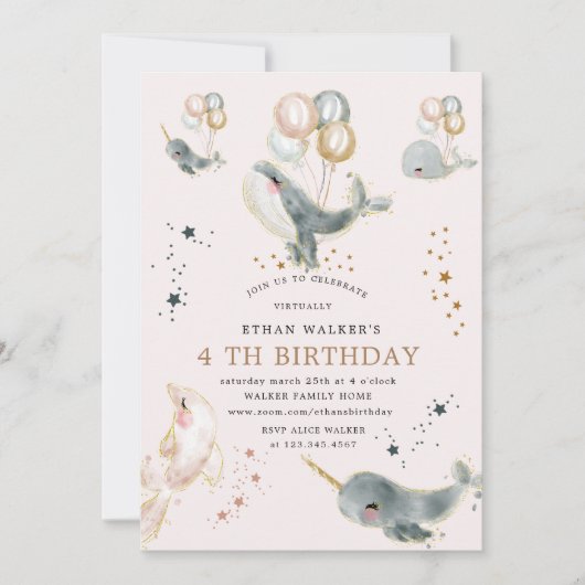 魔法のクジラと星のバーチャル誕生日パーティー 招待状 (正面)