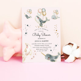 魔法のクジラと星仮想ベビーシャワー 招待状