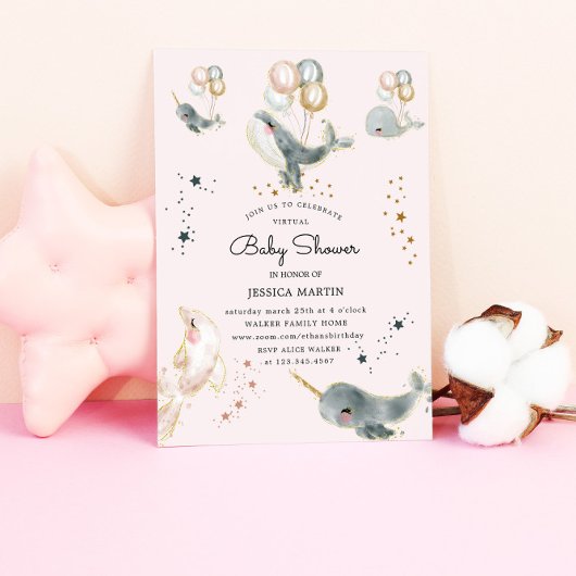 魔法のクジラと星仮想ベビーシャワー 招待状