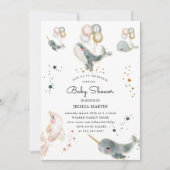 魔法のクジラと星仮想ベビーシャワー 招待状 (正面)