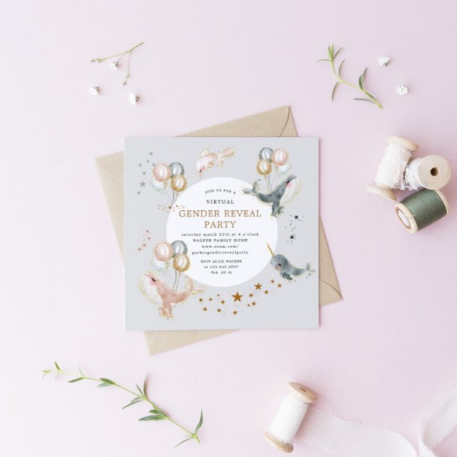 魔法のクジラのバーチャル性別発表パーティー招待状 (クリエイターアップロード済み)