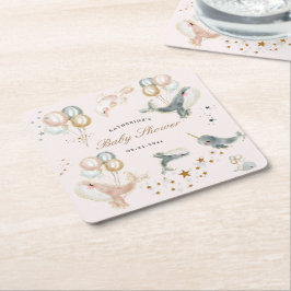 魔法のクジラの風船が赤ちゃんシャワーを星 スクエアペーパーコースター