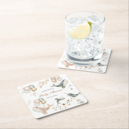 魔法のクジラの風船が赤ちゃんシャワーを星 スクエアペーパーコースター