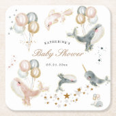 魔法のクジラの風船が赤ちゃんシャワーを星 スクエアペーパーコースター (正面)