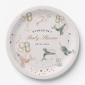 魔法のクジラの風船が赤ちゃんシャワーを星 ペーパープレート (正面)
