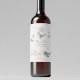 魔法のクジラの風船が赤ちゃんシャワーを星 ワインラベル