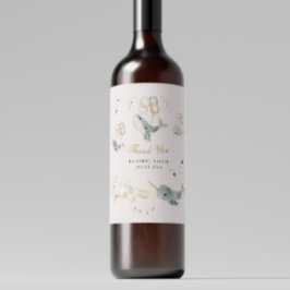 魔法のクジラの風船が赤ちゃんシャワーを星 ワインラベル