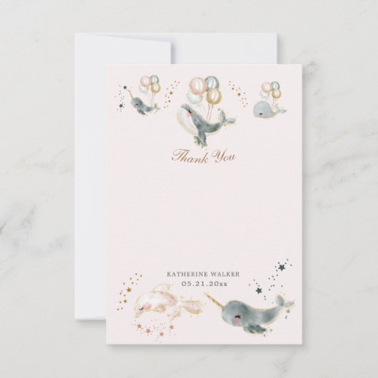魔法のクジラの風船は赤ちゃん感謝していのシャワーを彩る サンキューカード (正面)