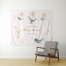 魔法のクジラ風船星のベビーシャワー タペストリー