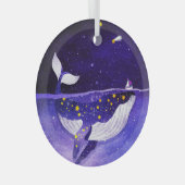 魔法のクジラ:暗い海夜 ガラスオーナメント (正面右)