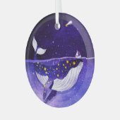 魔法のクジラ:暗い海夜 ガラスオーナメント (正面左)