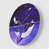 魔法のクジラ：暗い海夜 ラージ壁時計 (傾斜)