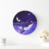 魔法のクジラ：暗い海夜 ラージ壁時計 (ホーム)