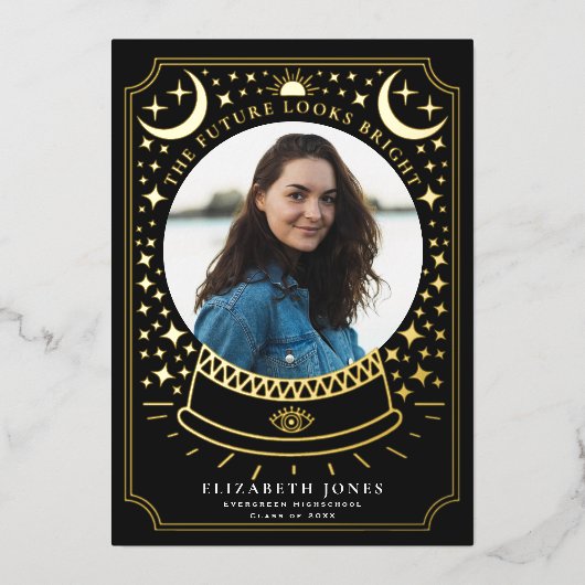 魔法のクリスタルボール 卒業写真 発表 箔招待状 (正面)