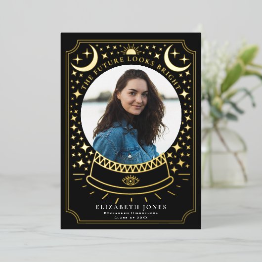 魔法のクリスタルボール 卒業写真 発表 箔招待状 (立ち正面)