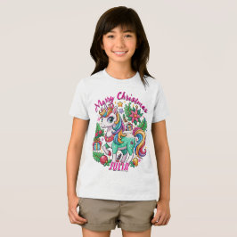 魔法のクリスマスかわいいユニコーンのギフトキッズ トライブレンドTシャツ