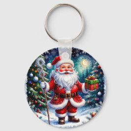 魔法のクリスマスにプレゼントを贈るサンタクロース キーホルダー
